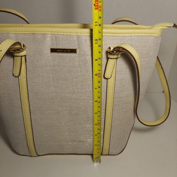 Ann Klein Beige & Yellow Tote Bag Purse Shoulder Bag Metallic Canvas w Wallet - Picture 9 of 14